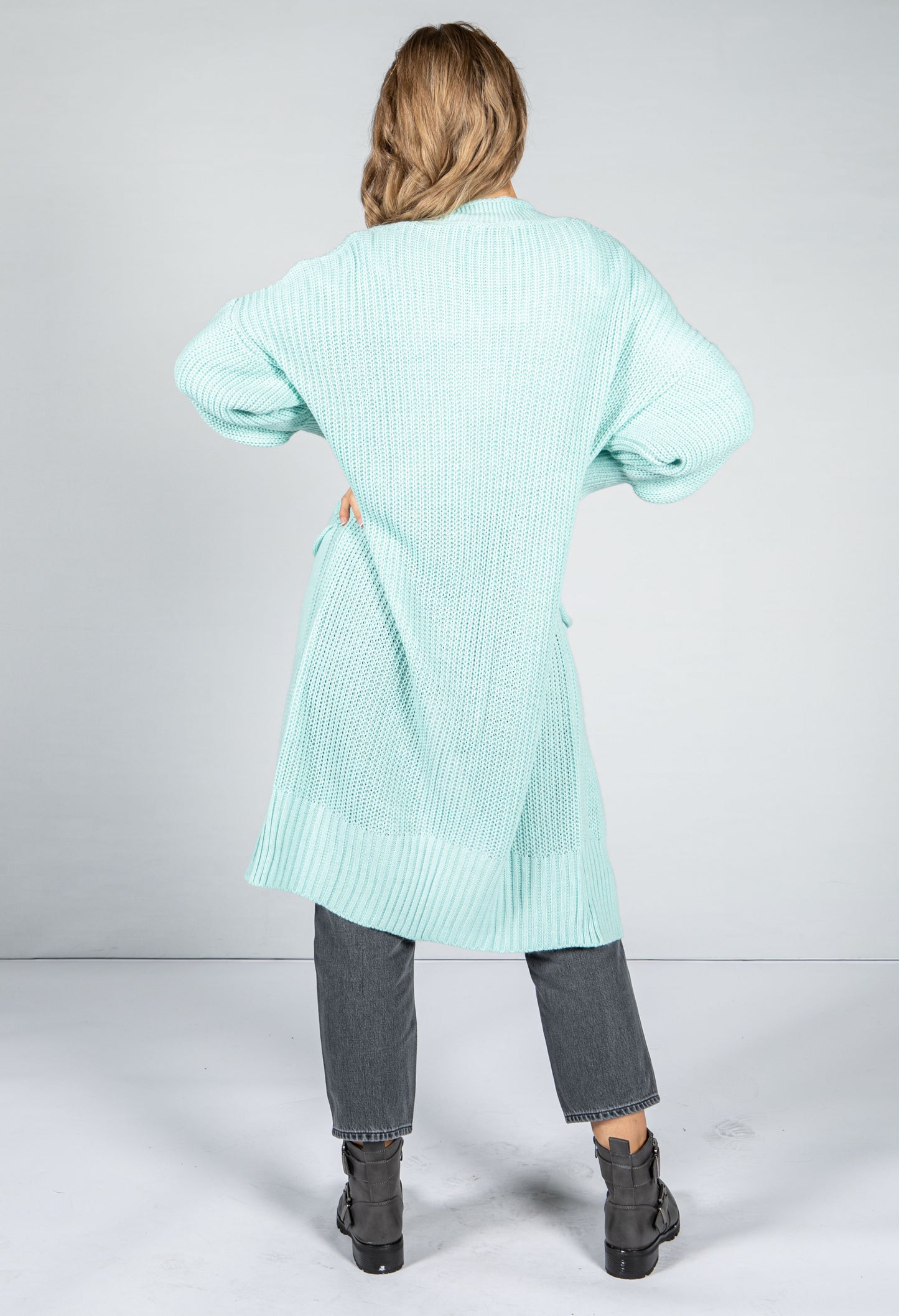 Longline Knitted Cardigan in Mint