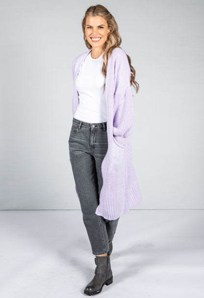 Longline Knitted Cardigan in Lilac