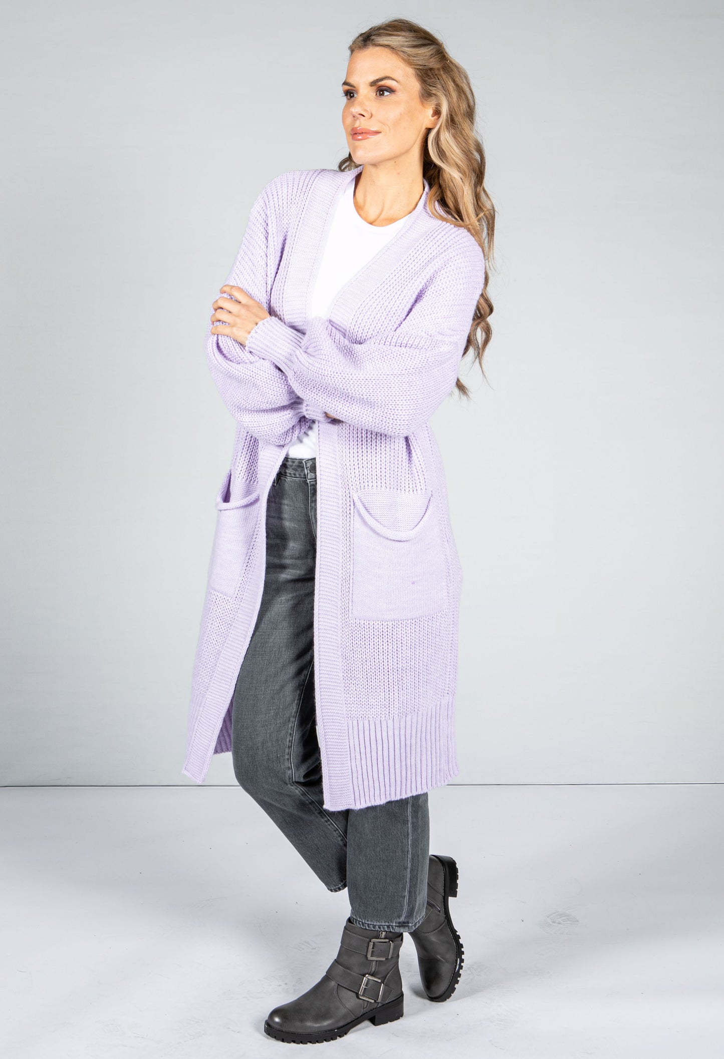 Longline Knitted Cardigan in Lilac