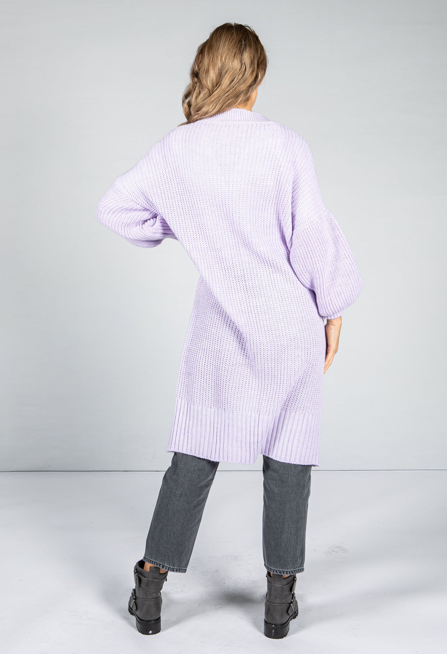 Longline Knitted Cardigan in Lilac