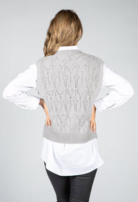 Crochet Knit Sweater Vest in Stone Grey