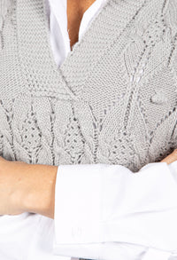 Crochet Knit Sweater Vest in Stone Grey