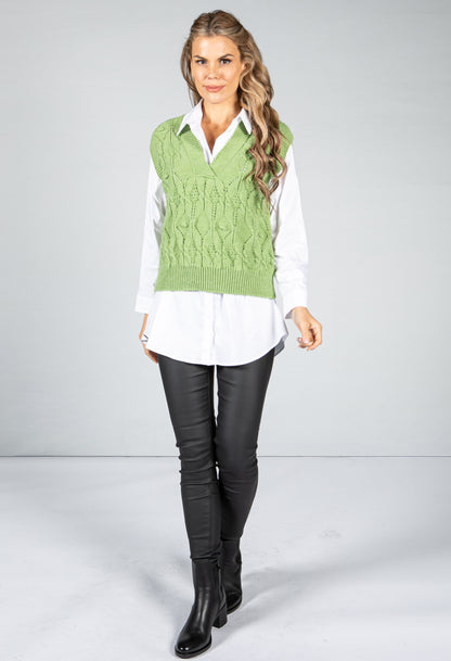 Crochet Knit Sweater Vest in Lime Green