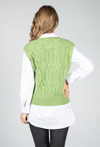 Crochet Knit Sweater Vest in Lime Green