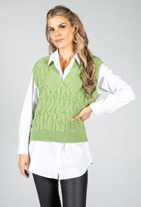 Crochet Knit Sweater Vest in Lime Green