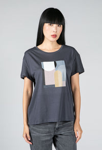 GRAPHIC PATCHWORK T-SHIRT MADE OF ORGANIC COTTON IN INDIGO