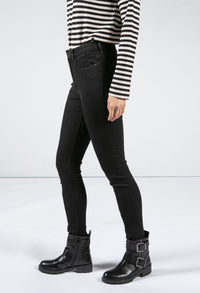 STRETCH SKINNY FIT MID WAIST JEANS IN BLACK NIGHT