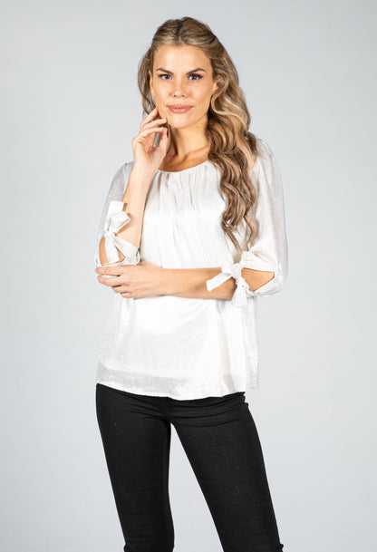 Shimmer Scoop Neck Blouse in White Gold