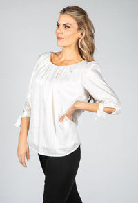 Shimmer Scoop Neck Blouse in White Gold