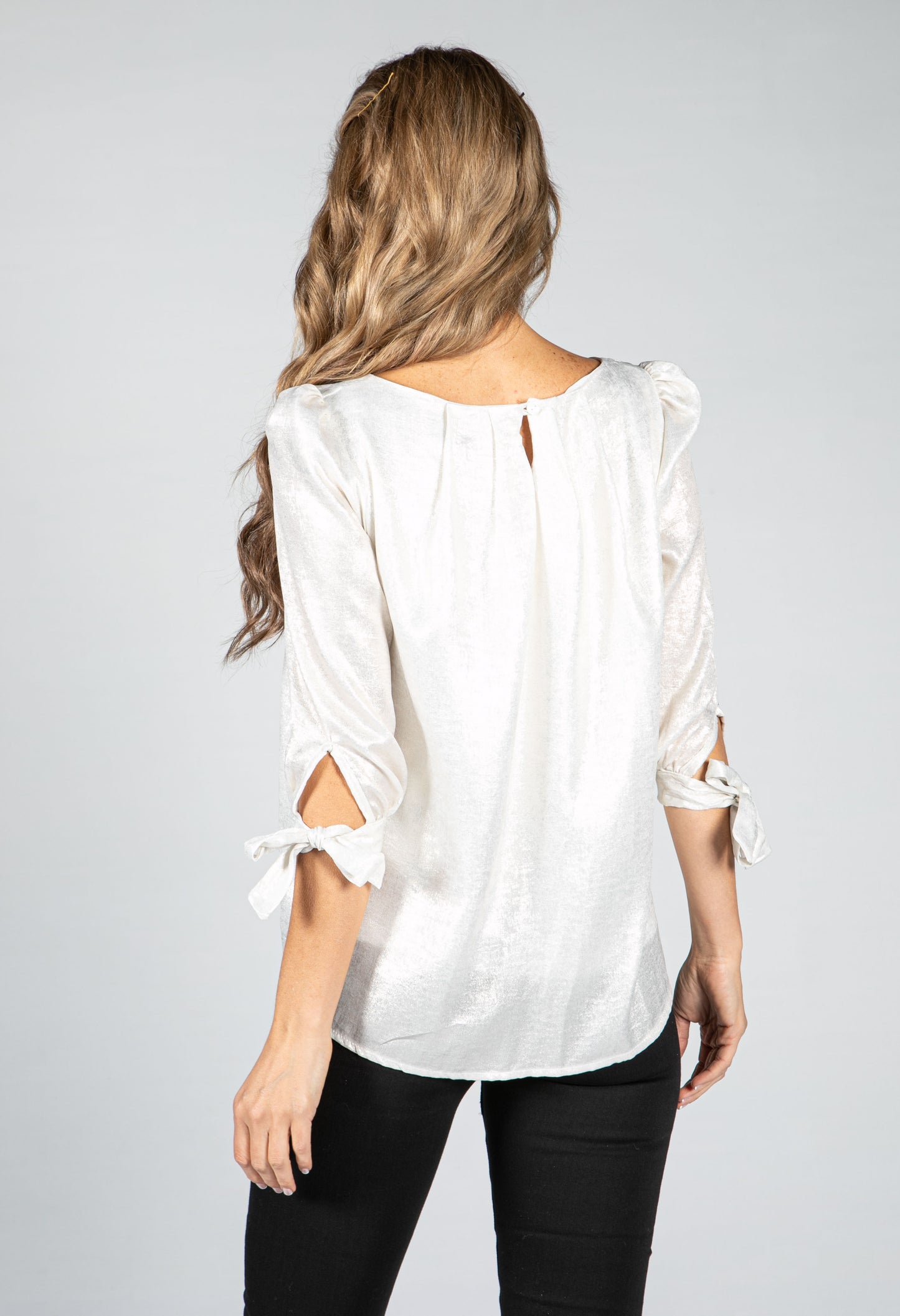 Shimmer Scoop Neck Blouse in White Gold