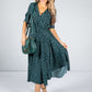 Tie Sleeve Polka Dot Midi Dress in Dark Green