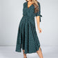 Tie Sleeve Polka Dot Midi Dress in Dark Green