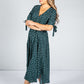 Tie Sleeve Polka Dot Midi Dress in Dark Green