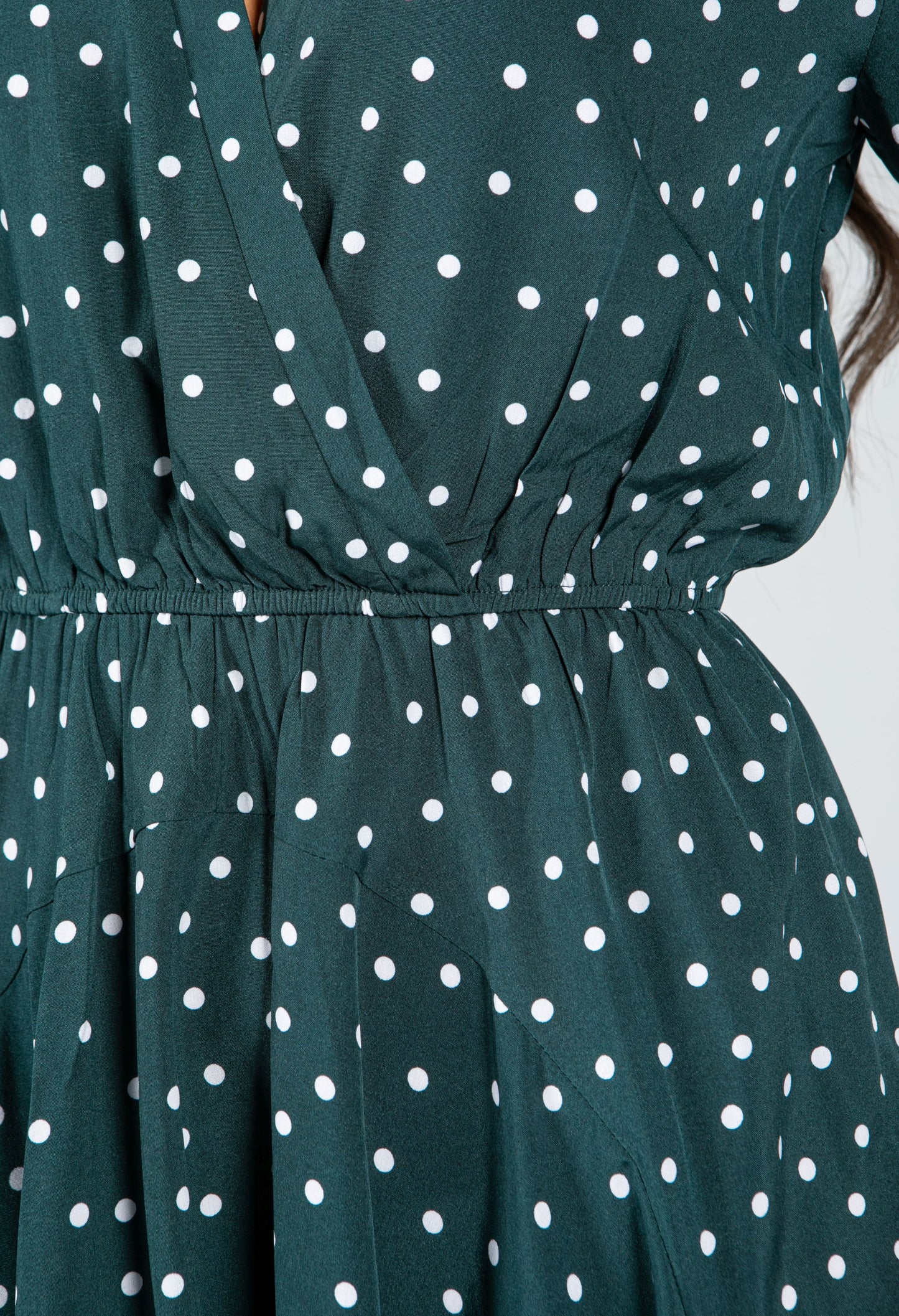 Tie Sleeve Polka Dot Midi Dress in Dark Green