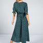 Tie Sleeve Polka Dot Midi Dress in Dark Green