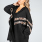 Hooded Double Stripe Open Cardigan in Black