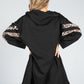 Hooded Double Stripe Open Cardigan in Black