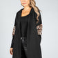 Hooded Animal Print Stripe Open Cardigan in Black