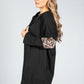 Hooded Animal Print Stripe Open Cardigan in Black