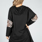 Hooded Animal Print Stripe Open Cardigan in Black