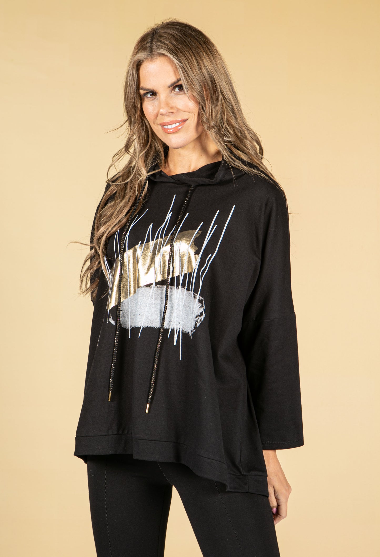 Metallic Motif Hoodie in Black