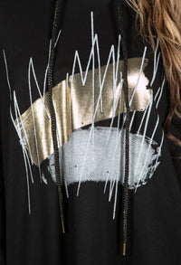 Metallic Motif Hoodie in Black