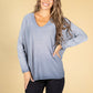 V-NECK LONG SLEEVE KNIT TOP IN NAVY