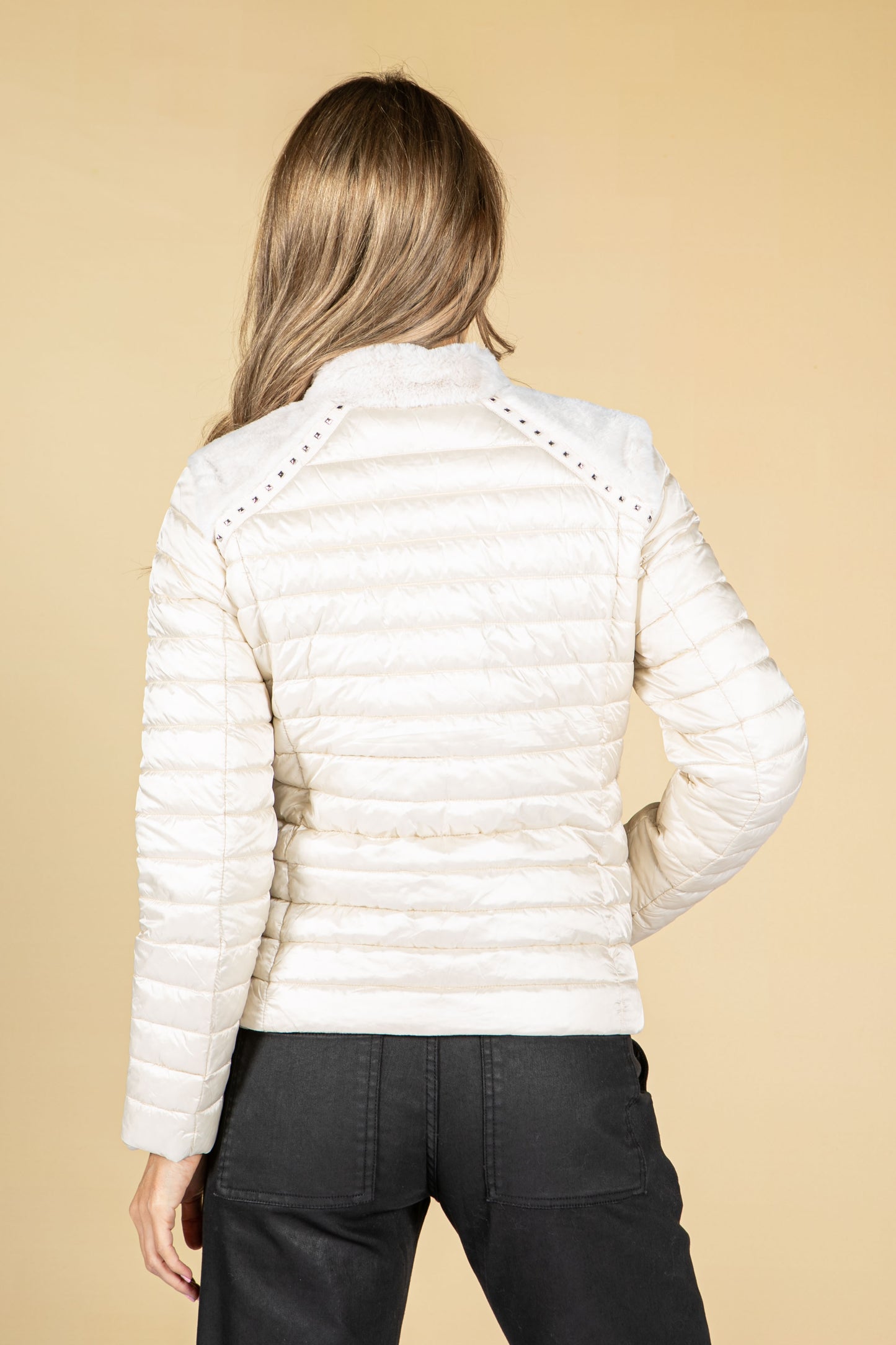 Faux Fur Quilted Jacket in Cream