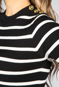 Black Stripe Knit with Button Detail