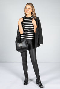 Black Stripe Knit with Button Detail