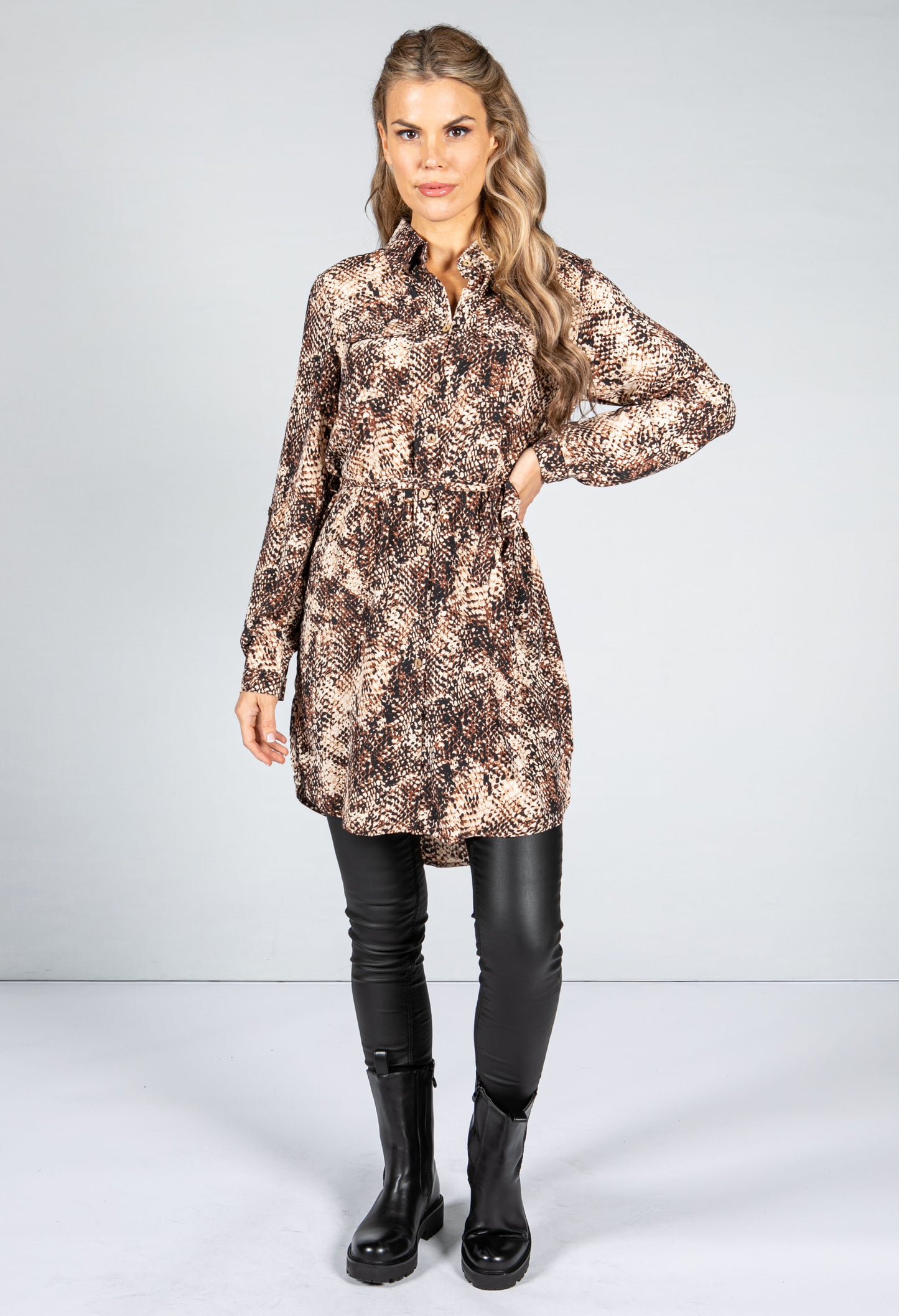 Snake Skin Printed Shirt Dress