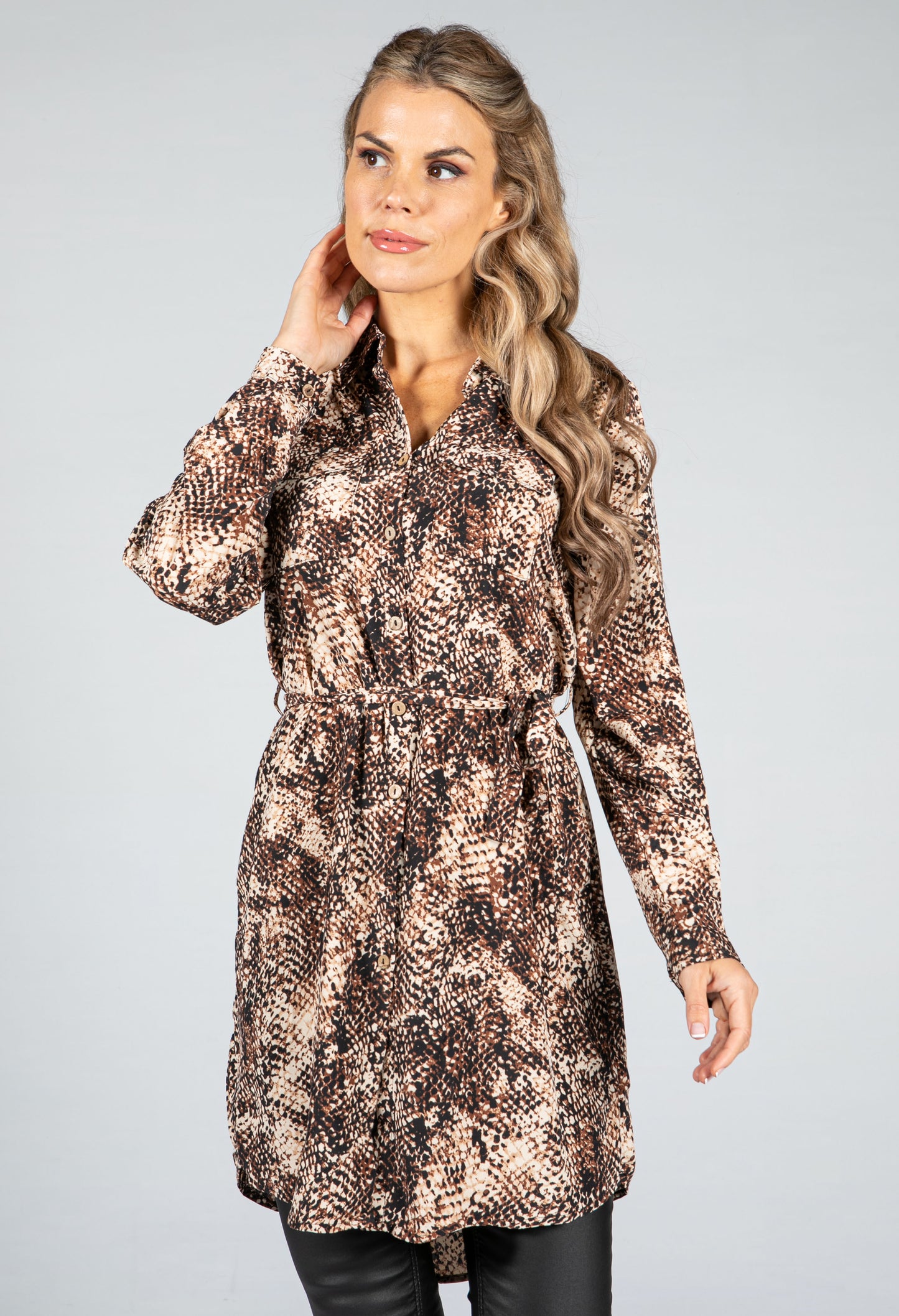 Snake Skin Printed Shirt Dress