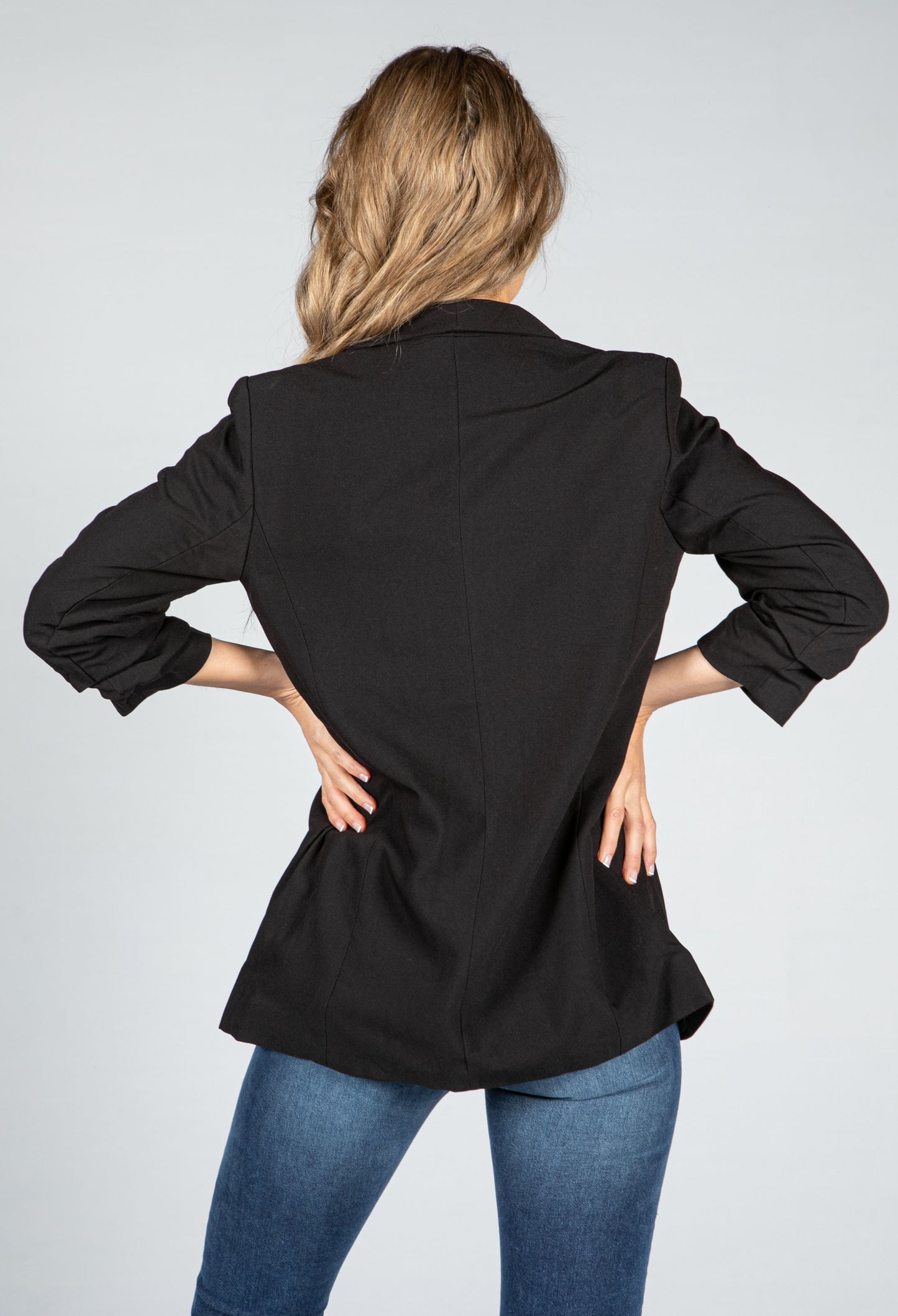 Rushed 3/4 Length Sleeve Blazer in Black