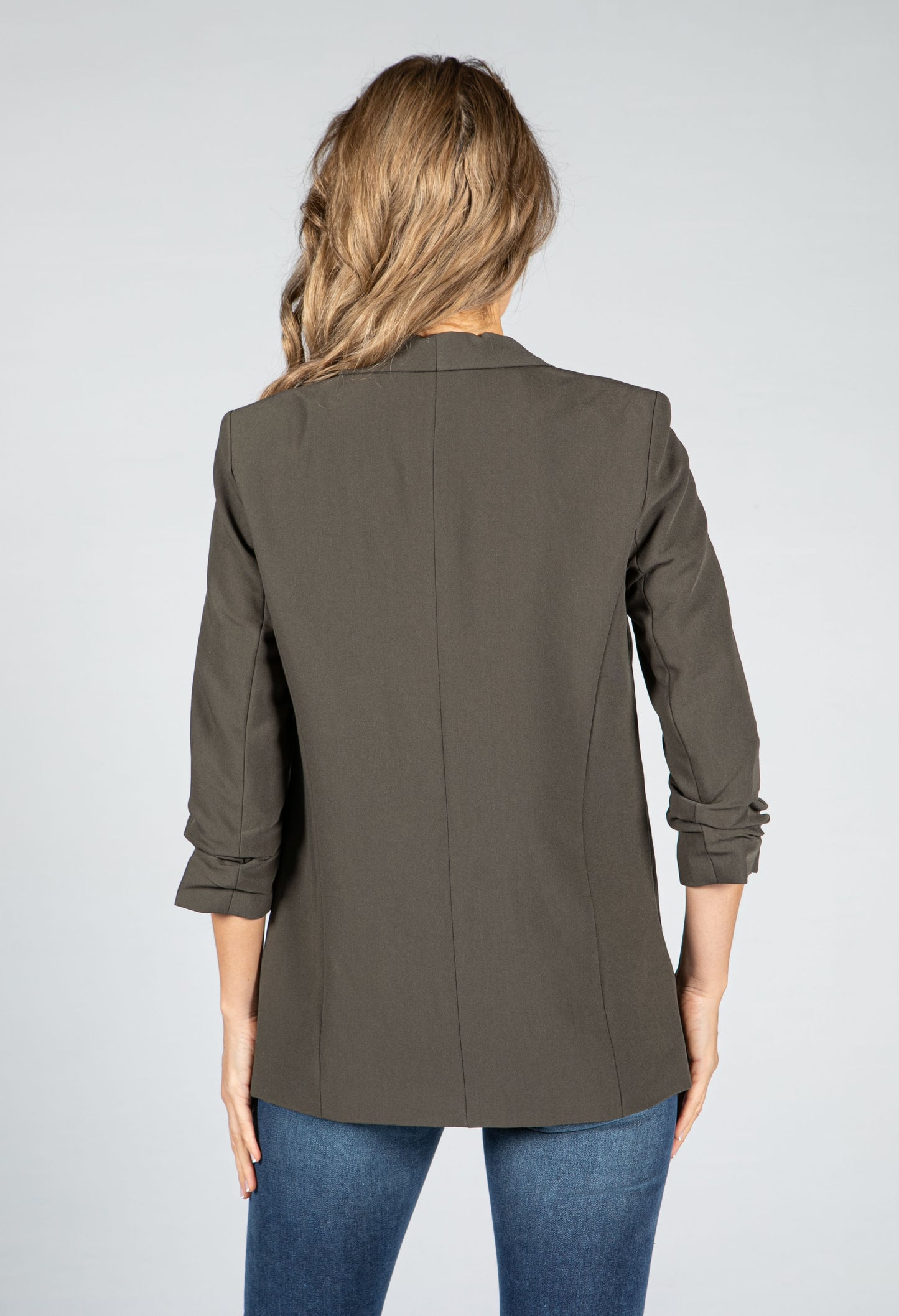 Rushed 3/4 Length Sleeve Blazer in Khaki