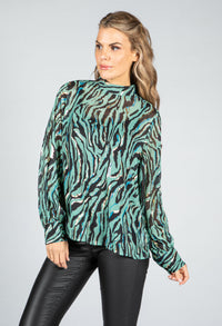 Golden Tiger Stripe Blouse in Sage