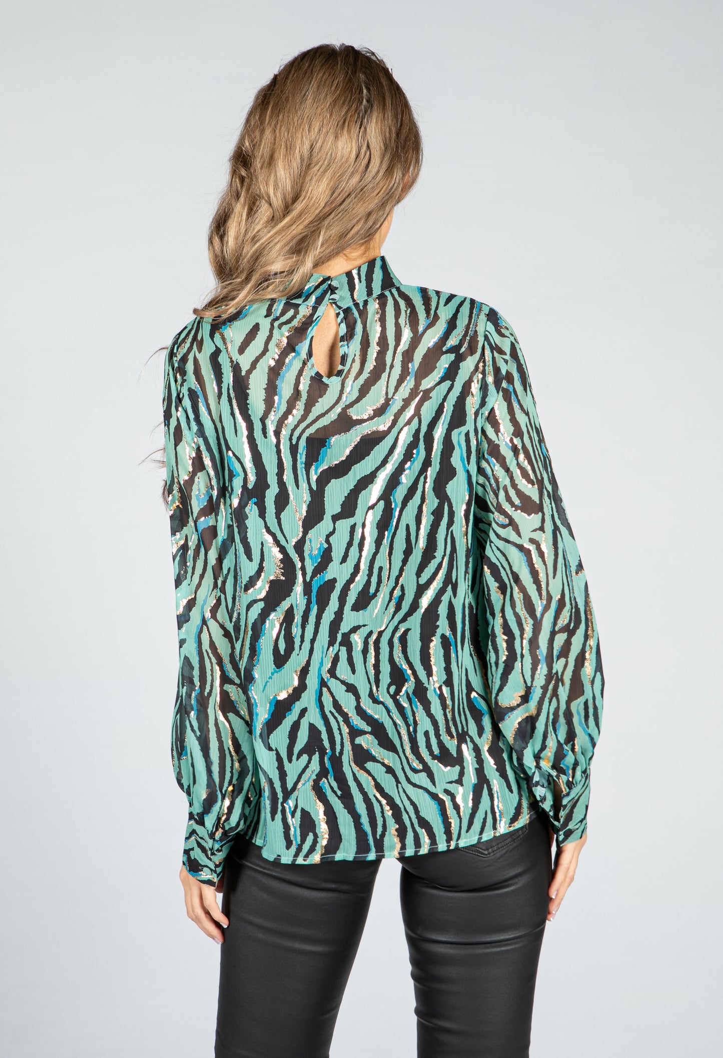 Golden Tiger Stripe Blouse in Sage