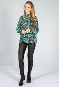 Golden Tiger Stripe Blouse in Sage