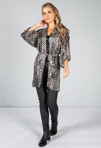 Animal Print Silk Blend Kimono Style Cardigan in Champagne