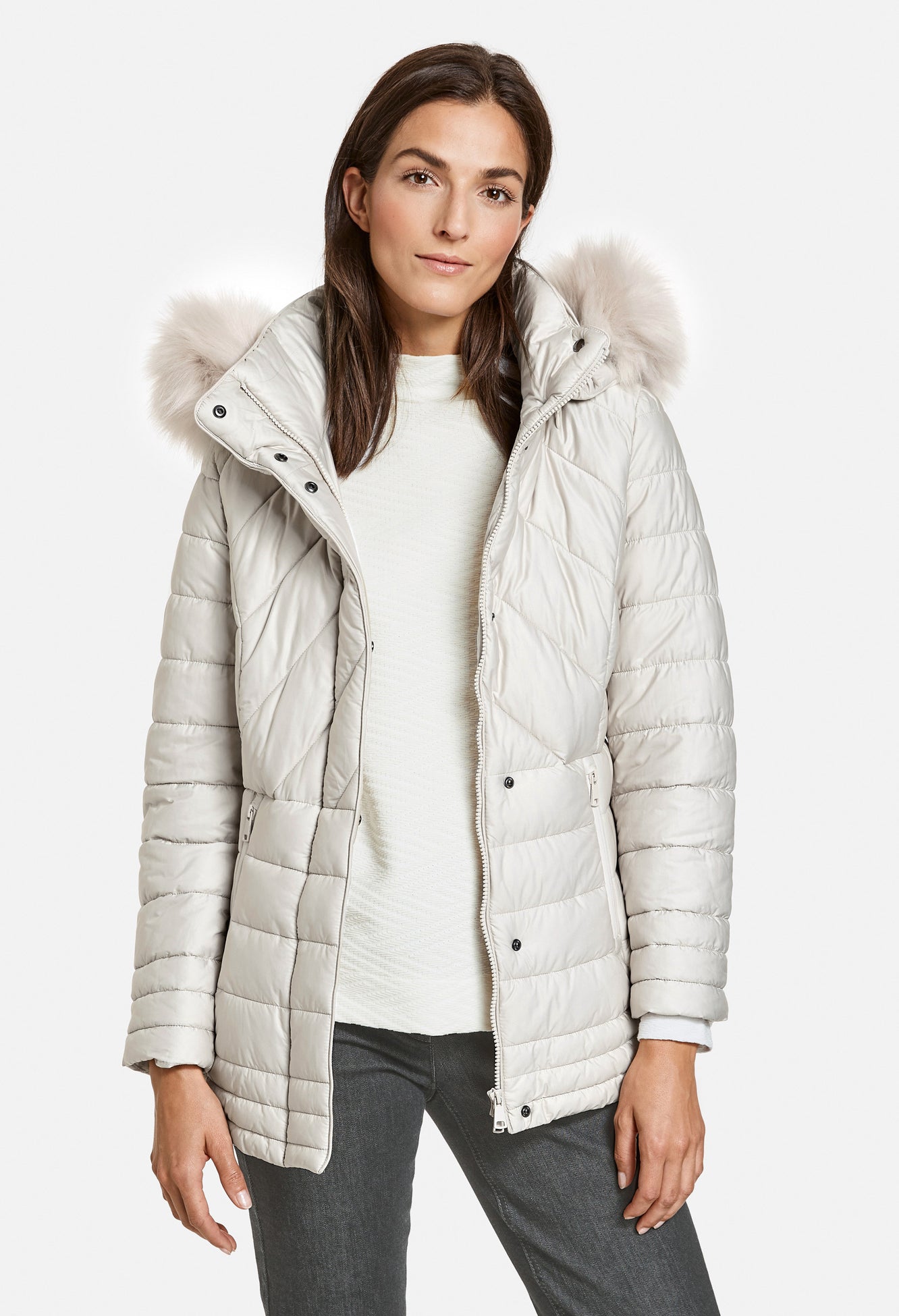 QUILTED JACKET WITH A FAUX FUR HOOD