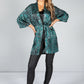 Animal Print Silk Blend Kimono Style Cardigan in Jade Green