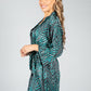 Animal Print Silk Blend Kimono Style Cardigan in Jade Green