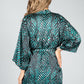 Animal Print Silk Blend Kimono Style Cardigan in Jade Green