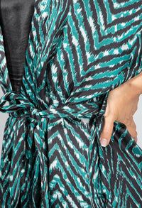 Animal Print Silk Blend Kimono Style Cardigan in Jade Green