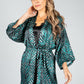 Animal Print Silk Blend Kimono Style Cardigan in Jade Green