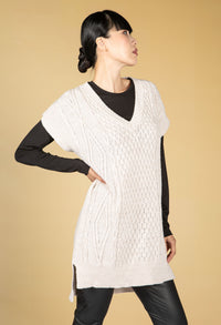 Oversized Cable Knit Sweater Vest in Beige