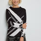 Long Sleeve Top with a Diagonal Check Pattern