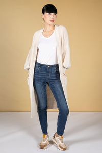 Midi Length Knit Cardigan in Light Beige