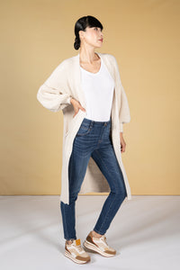 Midi Length Knit Cardigan in Light Beige