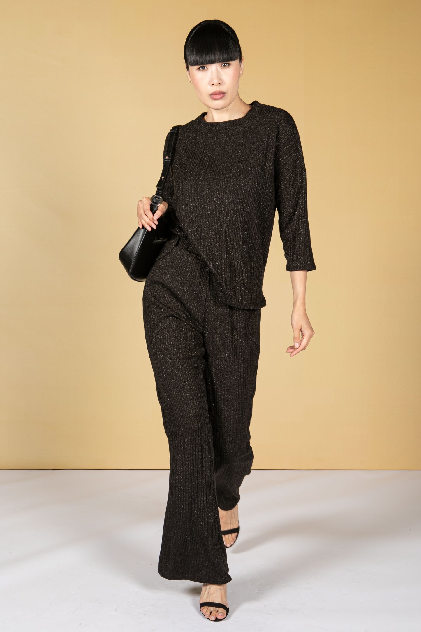 Lurex Blend Fine Knit Top in Black