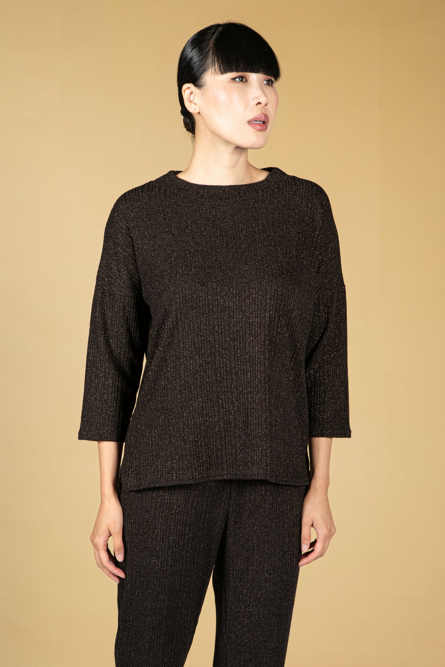 Lurex Blend Fine Knit Top in Black